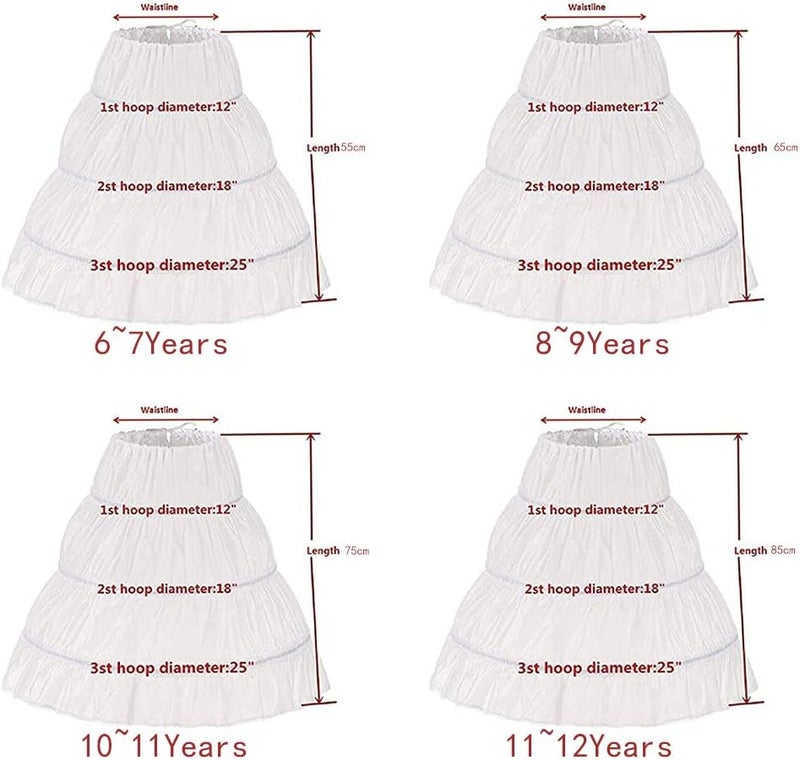 METEMEI Girls' 3 Hoops Petticoat Full Slip Flower Girl Crinoline Skirt - Image 2
